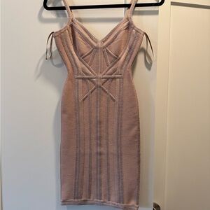 Herve Leger Pink Bodycon Mini Dress with Spaghetti Straps